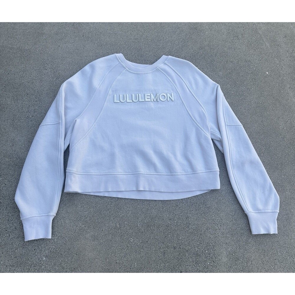 Lululemon Womens Scuba Oversized Pullover Wordmark Bone White Crewneck Size M/L